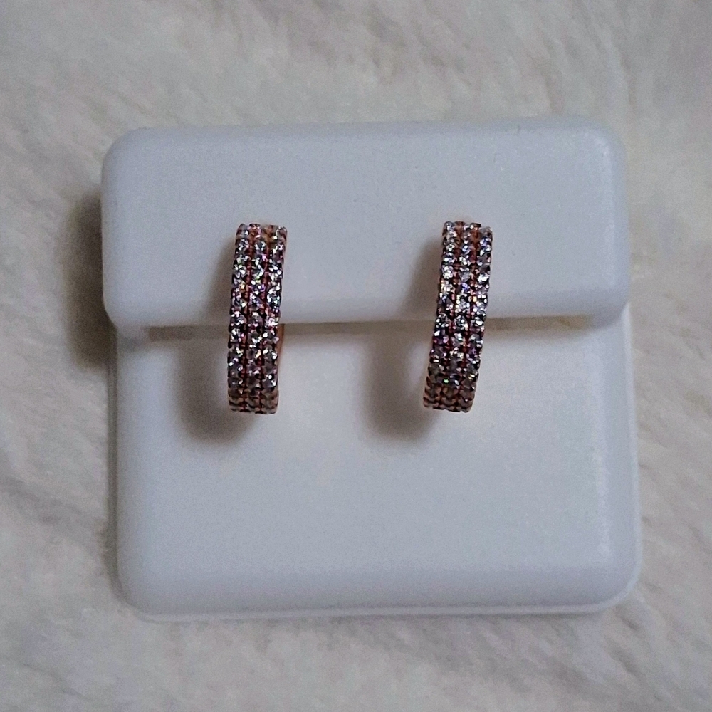 Diamond Moissanite Rose Gold Over 925 Sterling Silver Huggie Earrings